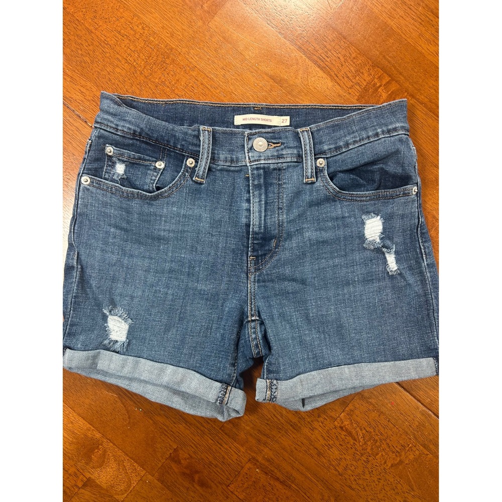 Levi's Mid Length Shorts Womens 27 Blue Distressed Denim Cuffed 5-Pocket